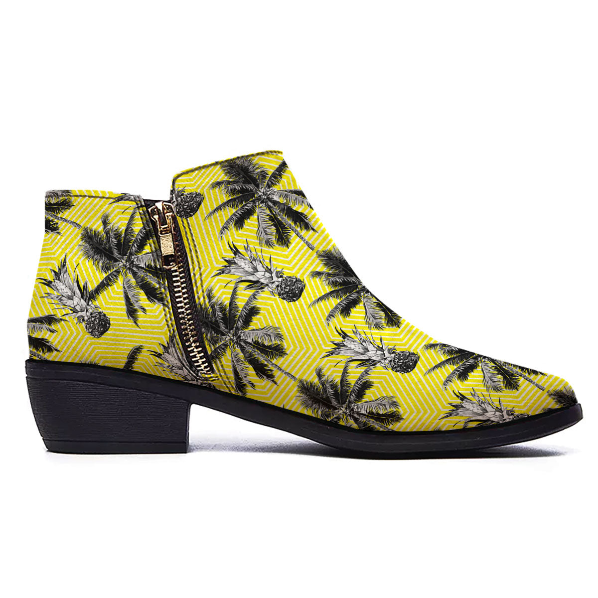 Tree Palm Yellow Print Pattern Ankle Boots-grizzshop