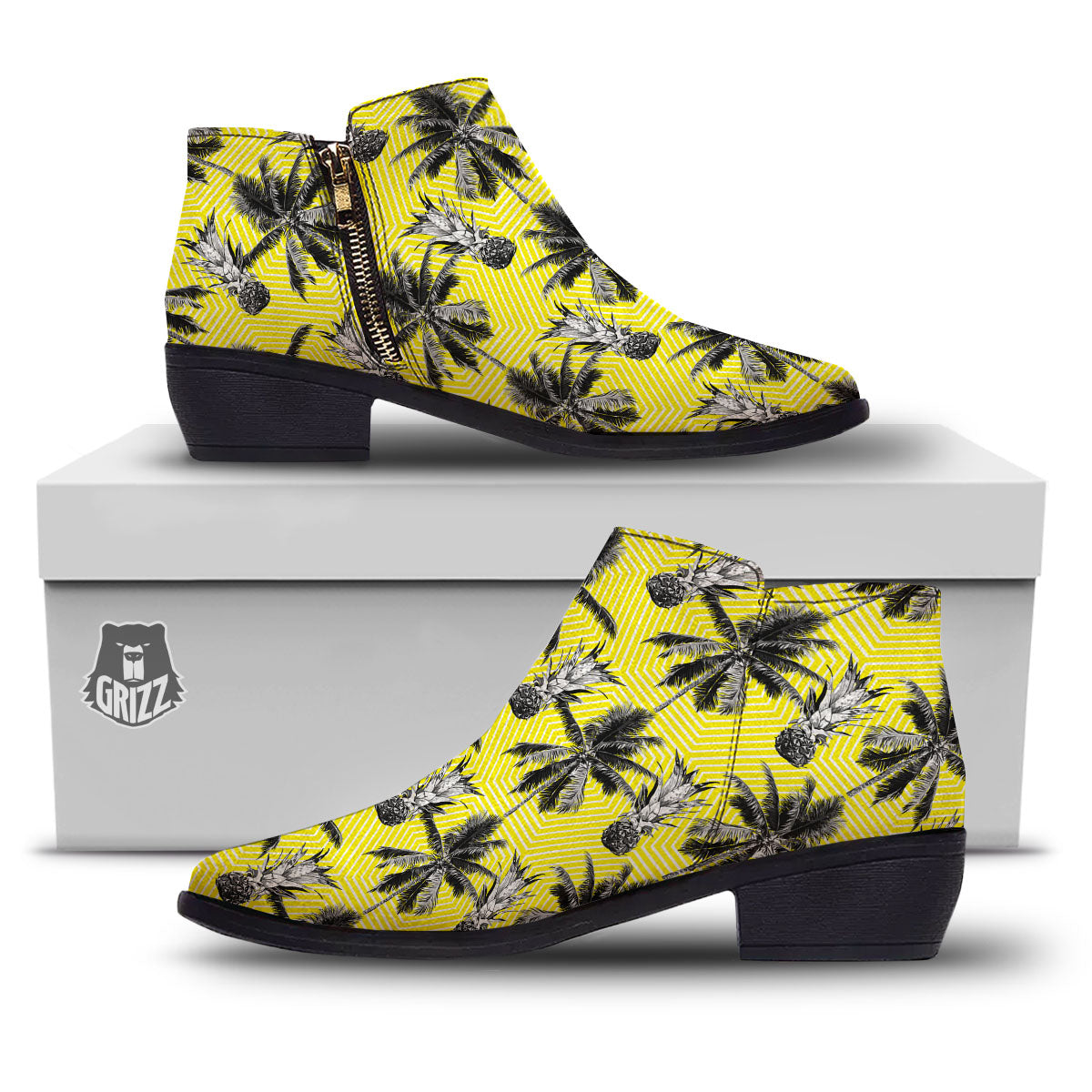 Tree Palm Yellow Print Pattern Ankle Boots-grizzshop
