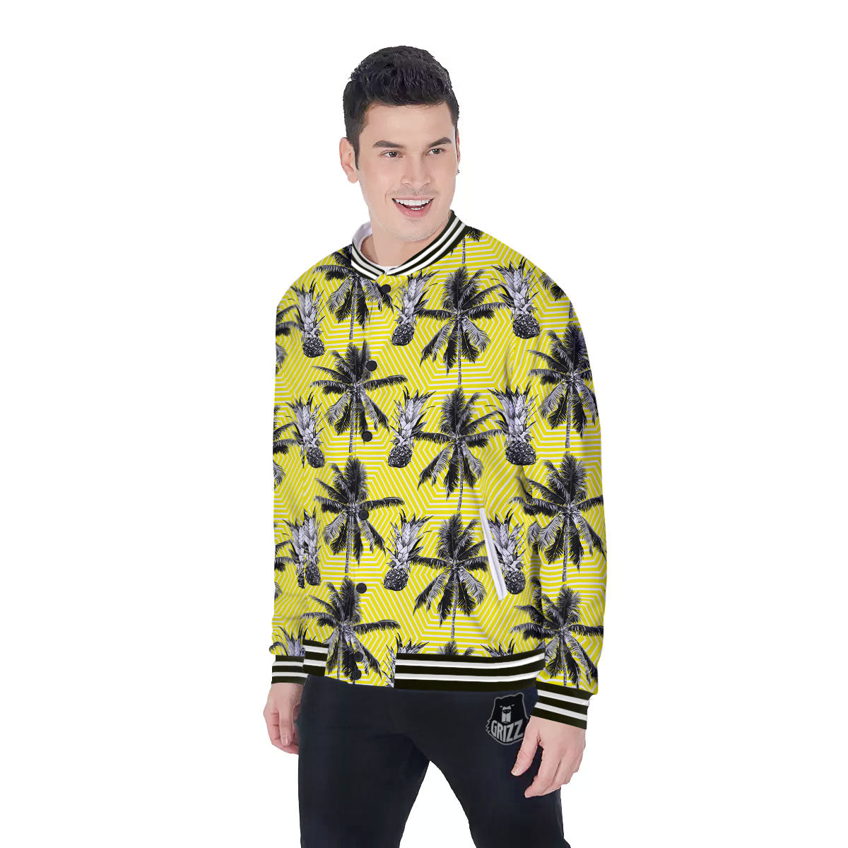 Tree Palm Yellow Print Pattern Baseball Jacket-grizzshop