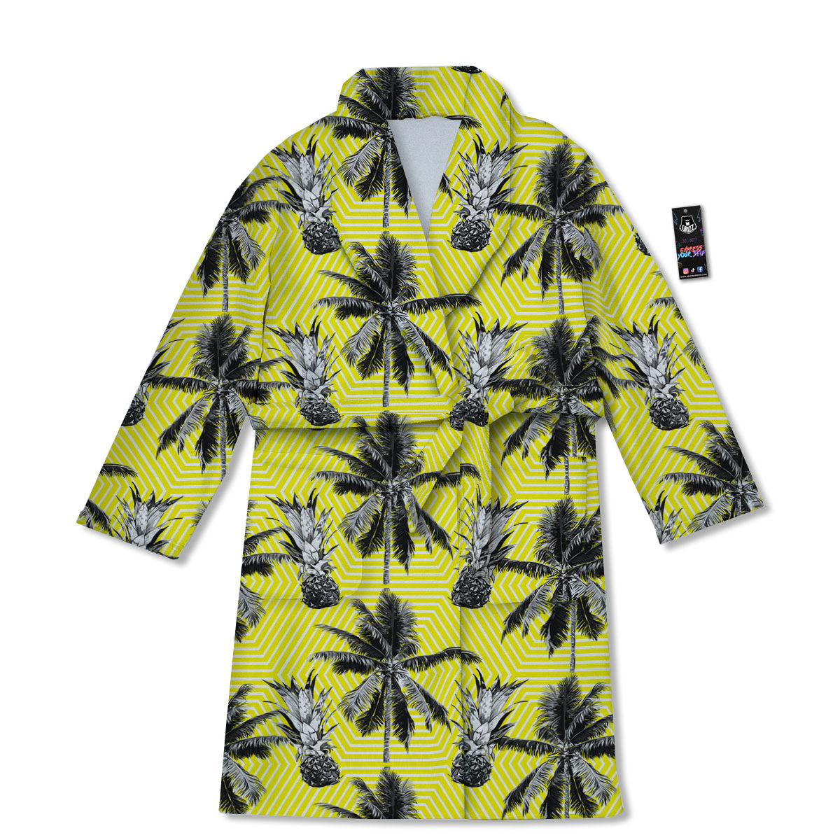 Tree Palm Yellow Print Pattern Bathrobe-grizzshop