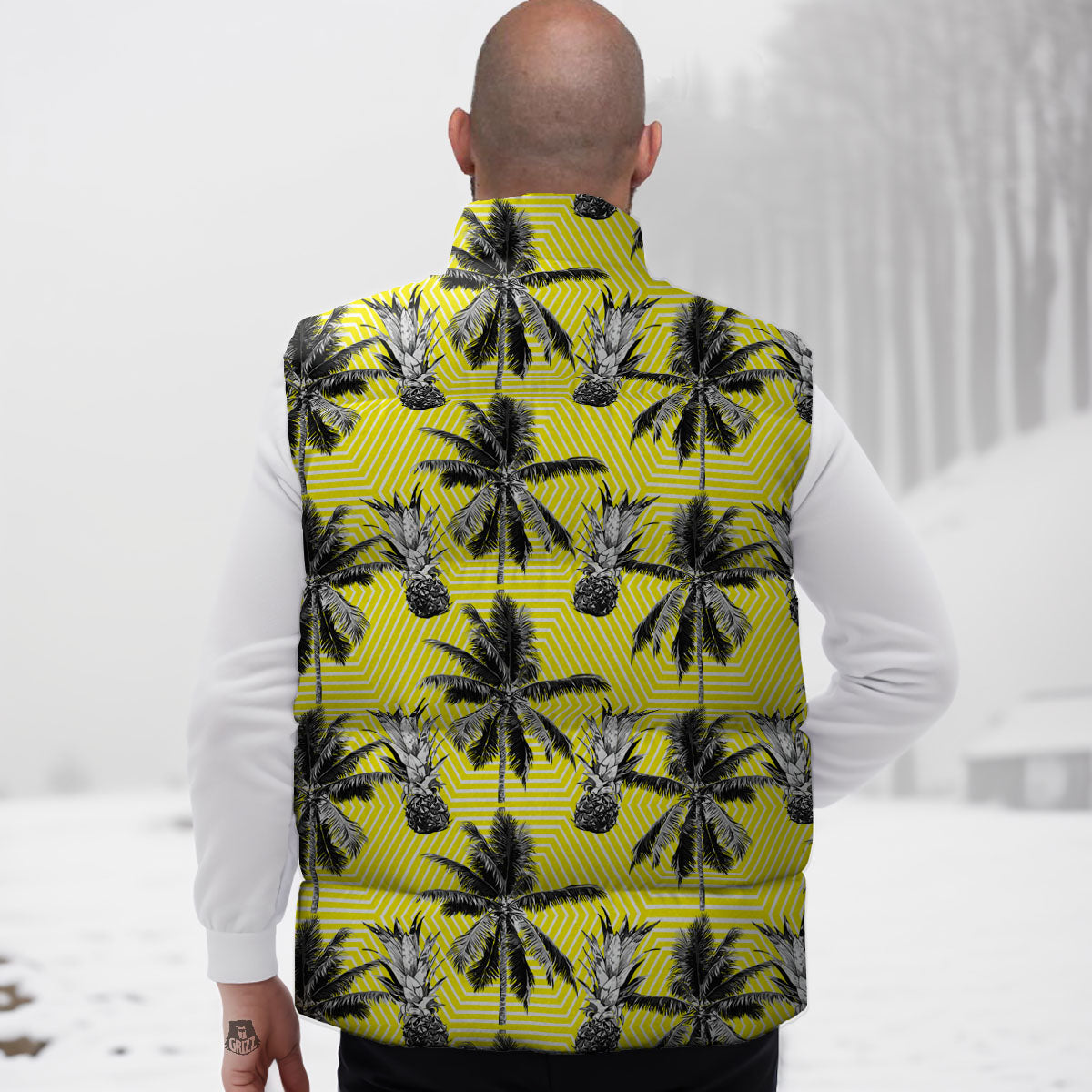 Tree Palm Yellow Print Pattern Down Vest-grizzshop