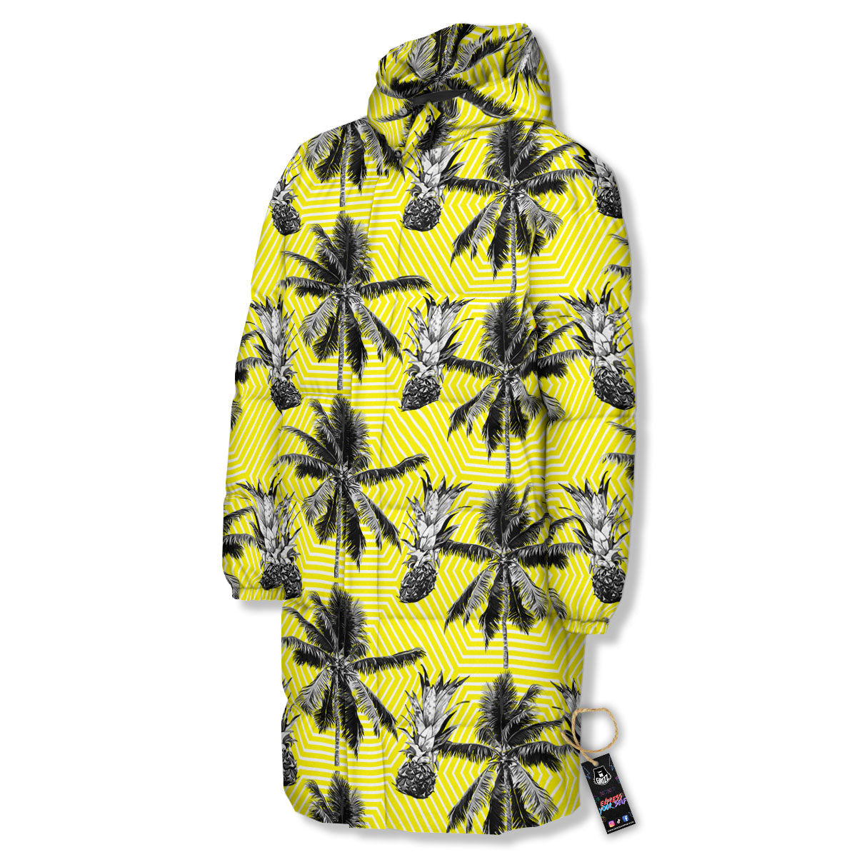 Tree Palm Yellow Print Pattern Long Down Jacket-grizzshop