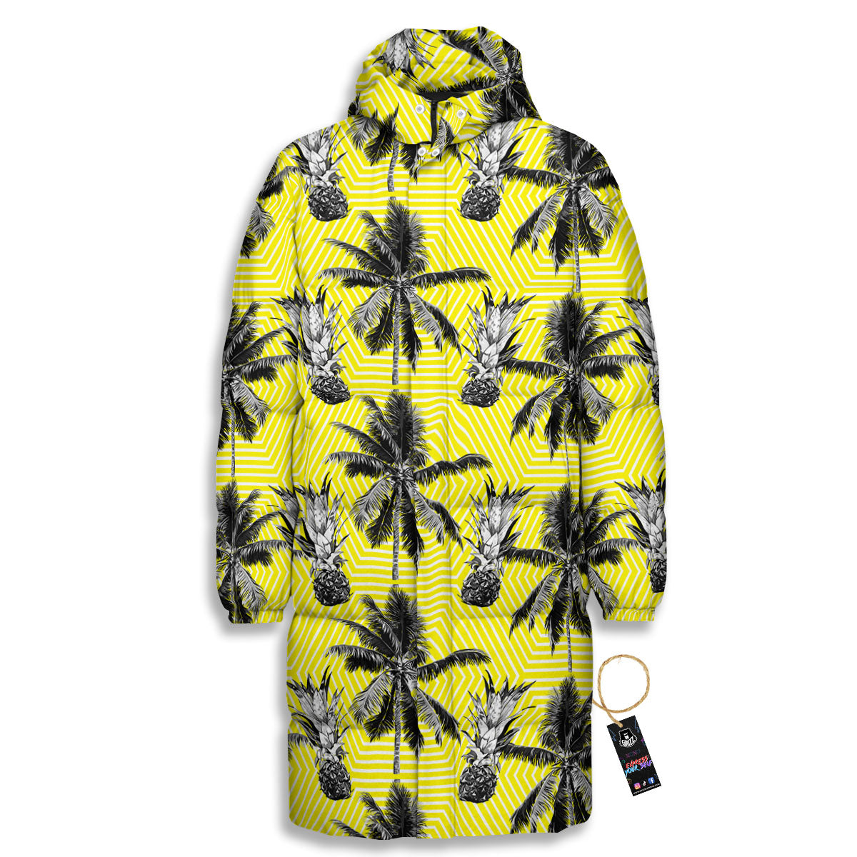 Tree Palm Yellow Print Pattern Long Down Jacket-grizzshop