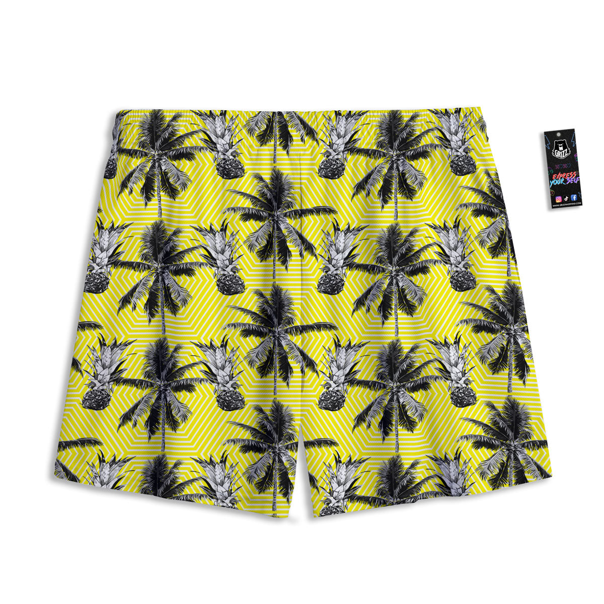 Tree Palm Yellow Print Pattern Mesh Shorts-grizzshop