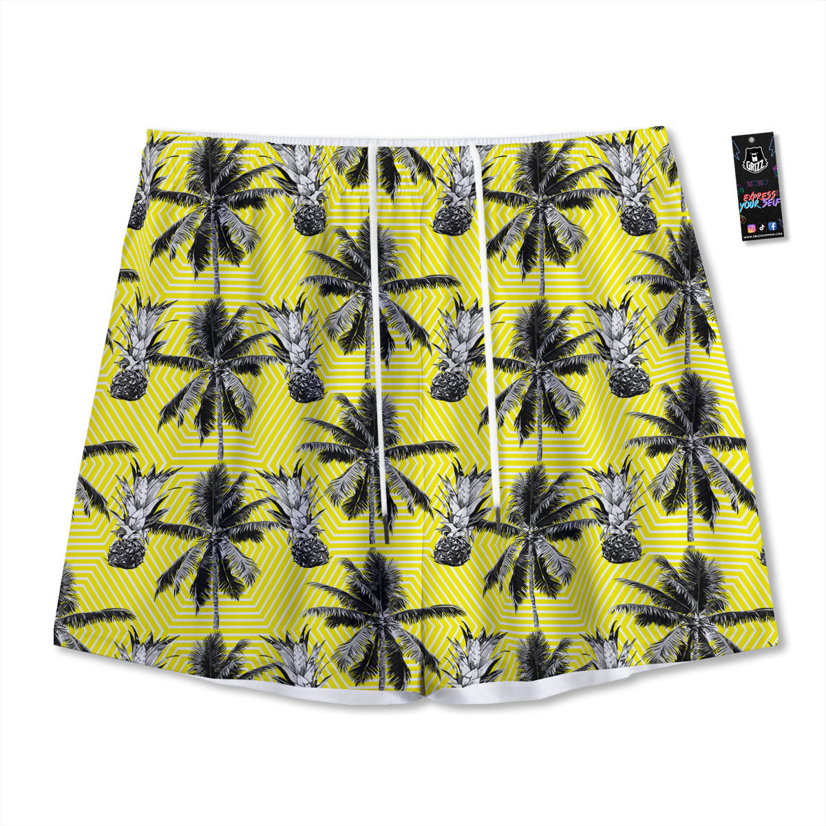 Tree Palm Yellow Print Pattern Mesh Shorts-grizzshop