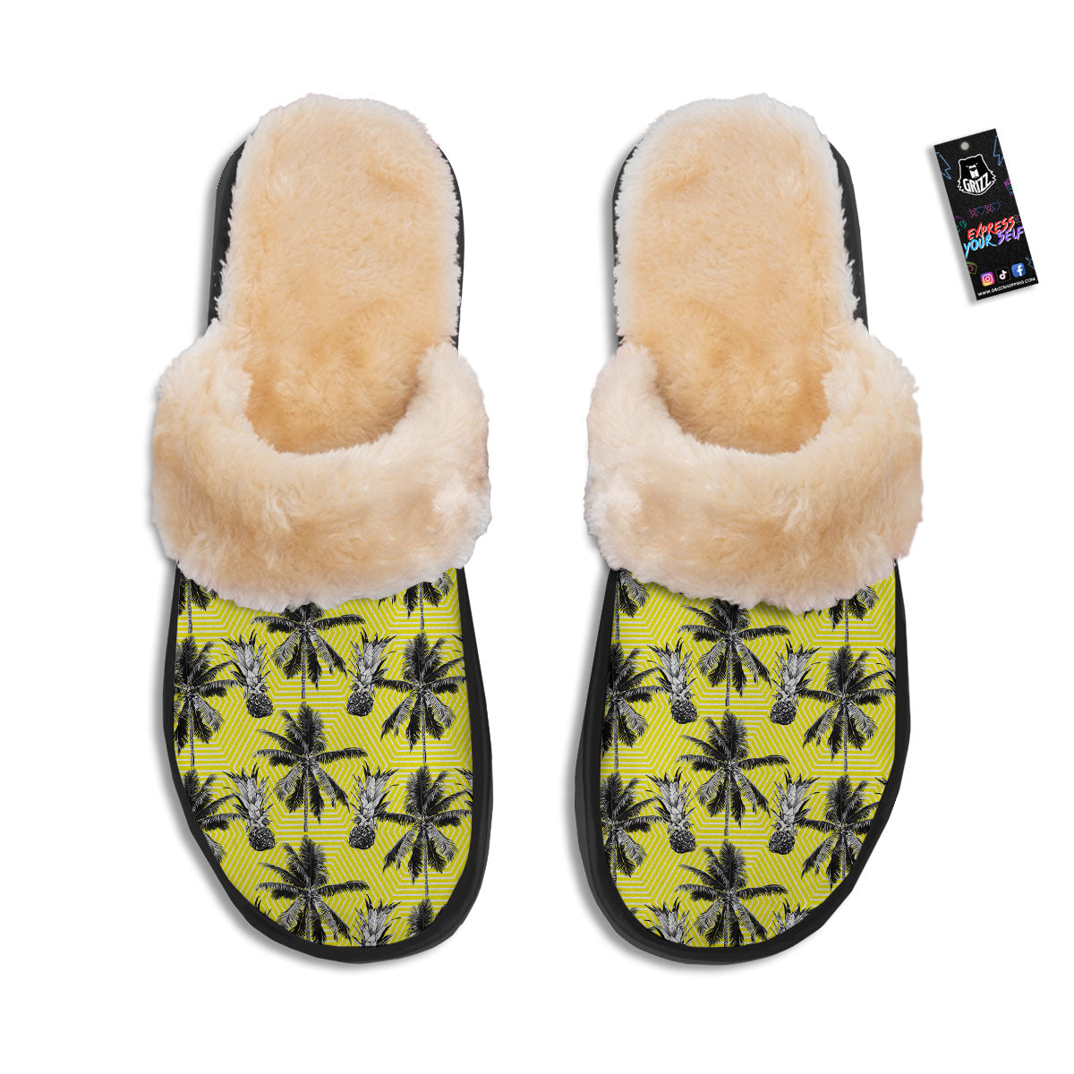 Tree Palm Yellow Print Pattern Slippers-grizzshop
