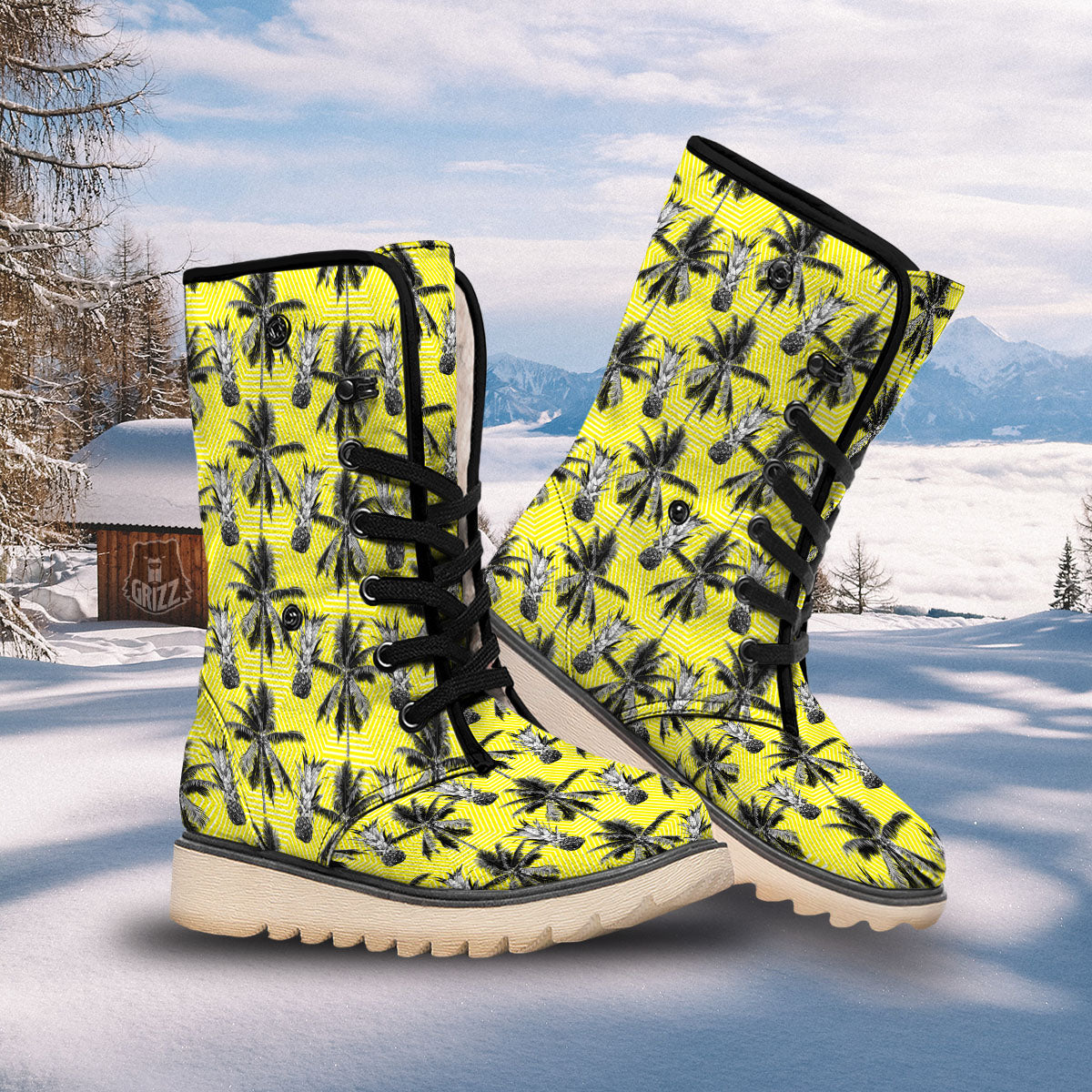 Tree Palm Yellow Print Pattern Snow Boots-grizzshop