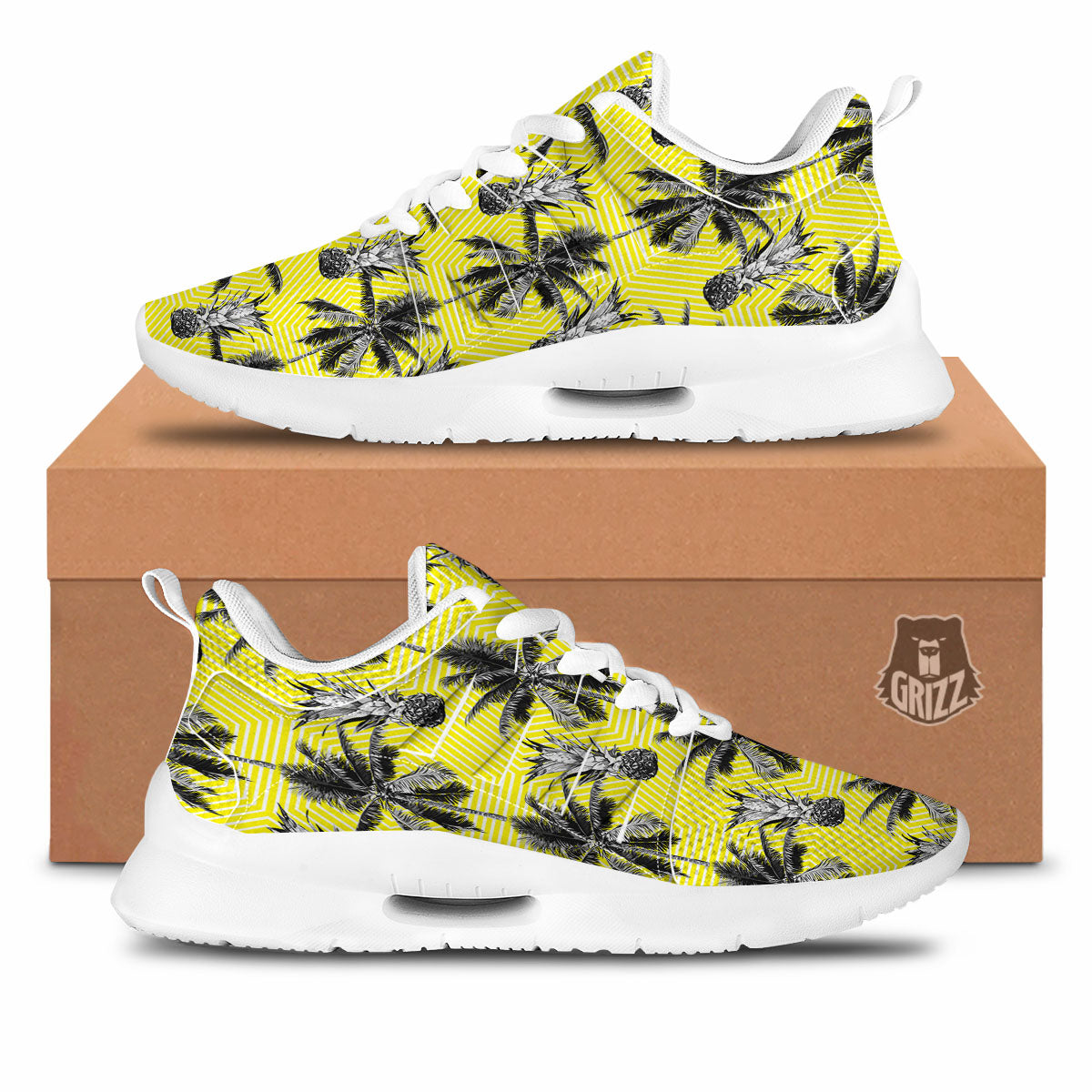 Tree Palm Yellow Print Pattern Tennis Shoes-grizzshop