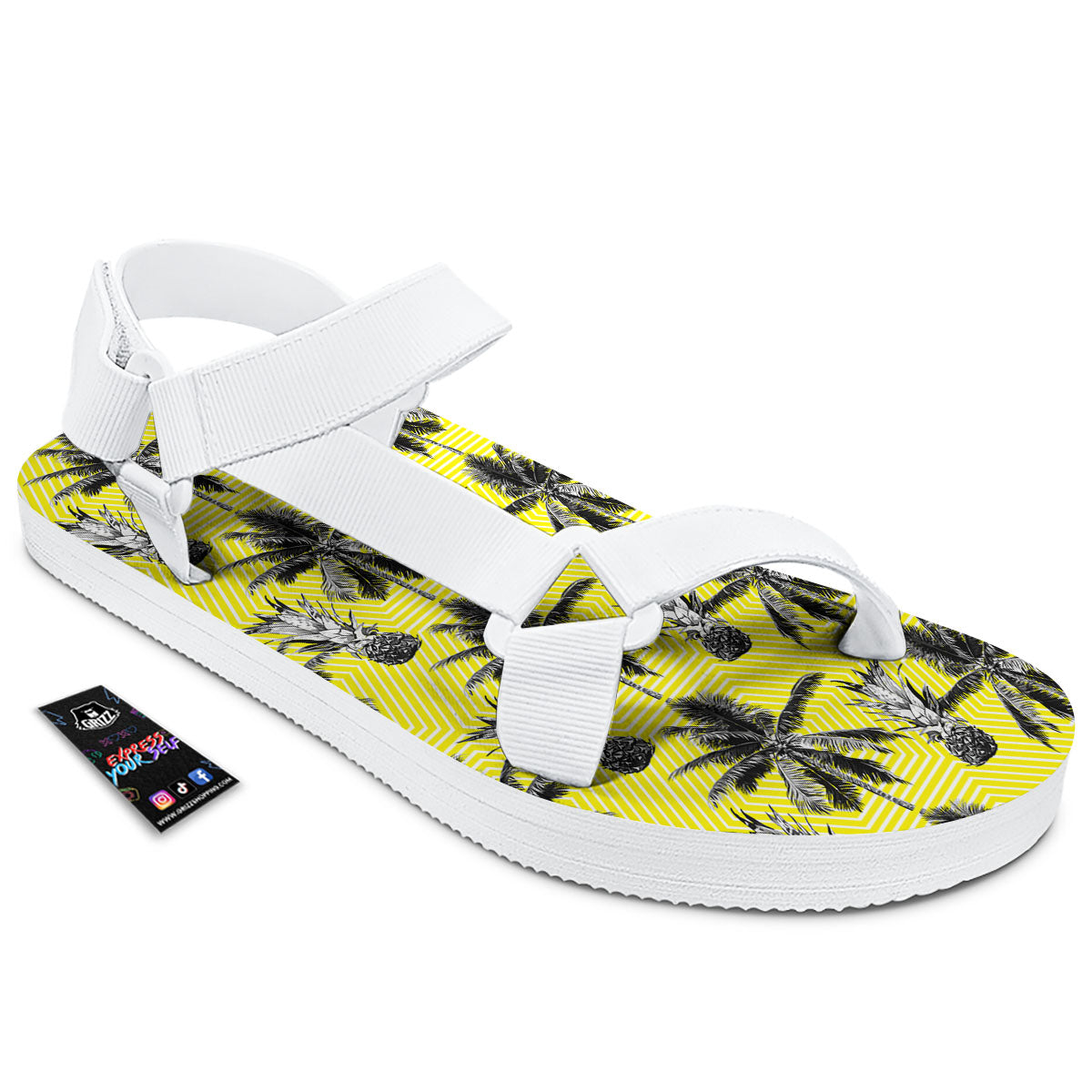 Tree Palm Yellow Print Pattern White Open Toe Sandals-grizzshop