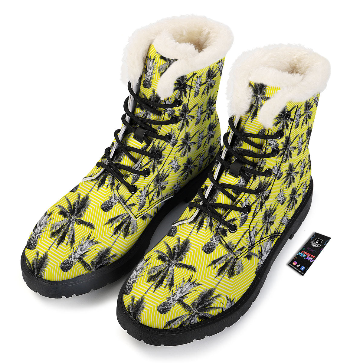 Tree Palm Yellow Print Pattern Winter Boots-grizzshop