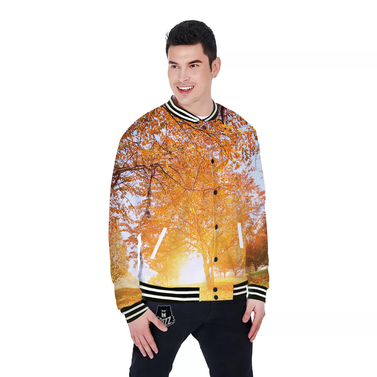 Tree Sunshine Autumn Print Baseball Jacket-grizzshop