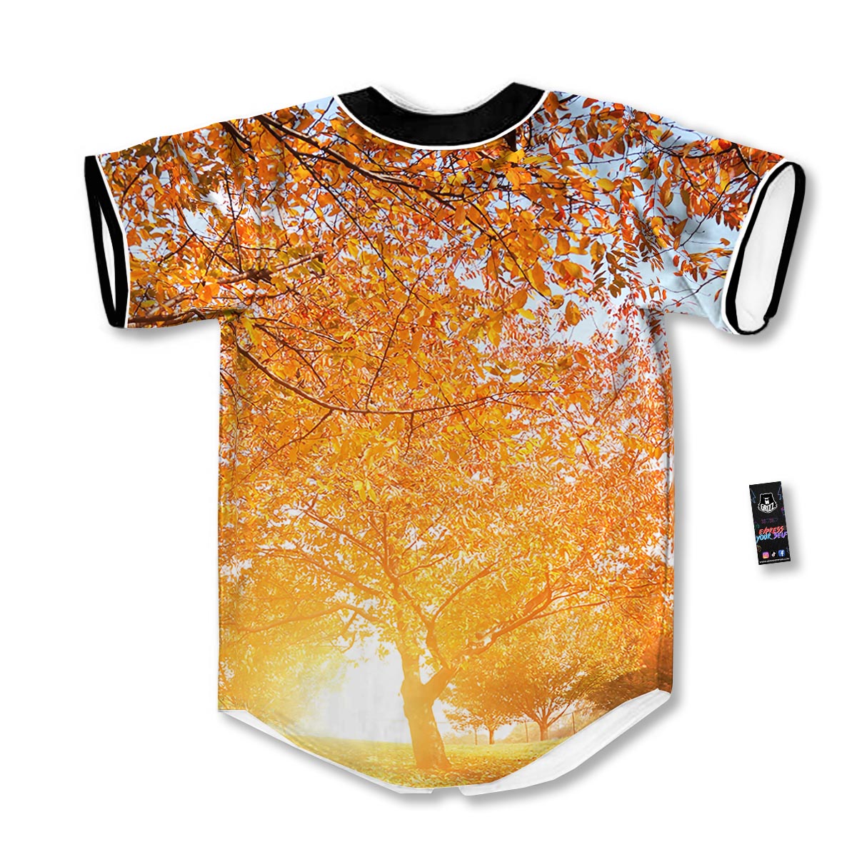 Tree Sunshine Autumn Print Baseball Jersey-grizzshop