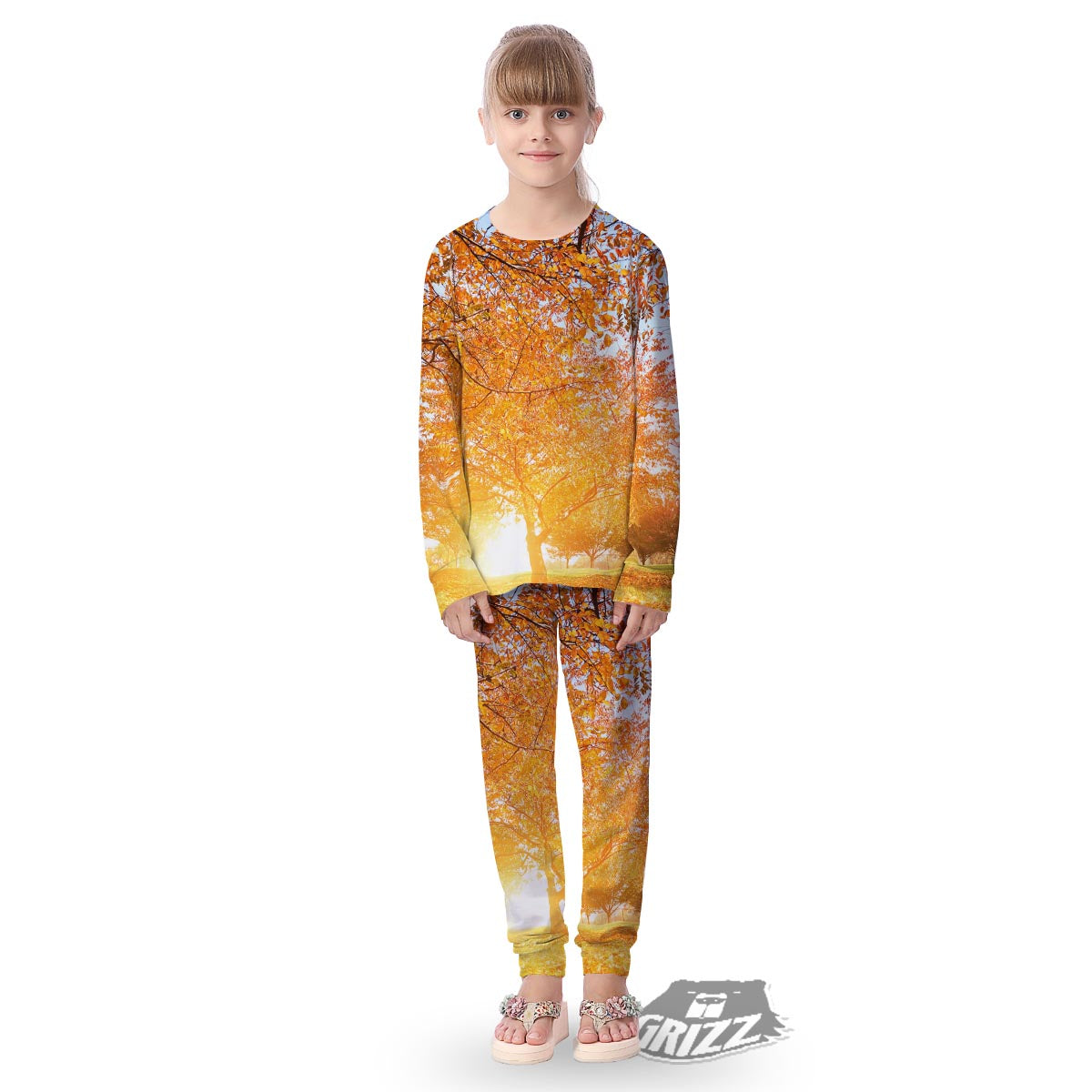 Tree Sunshine Autumn Print Kid's Pajamas-grizzshop
