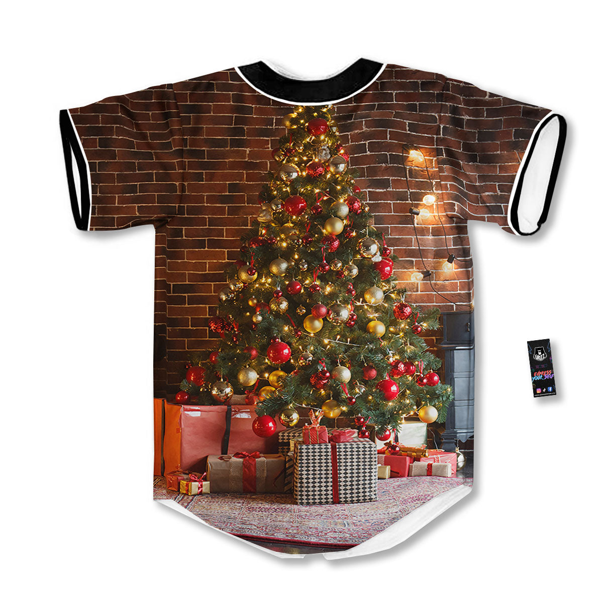 Tree Xmas Print Baseball Jersey-grizzshop