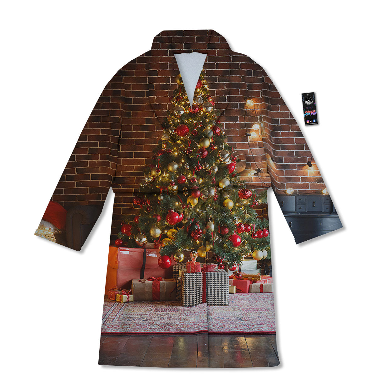 Tree Xmas Print Bathrobe-grizzshop