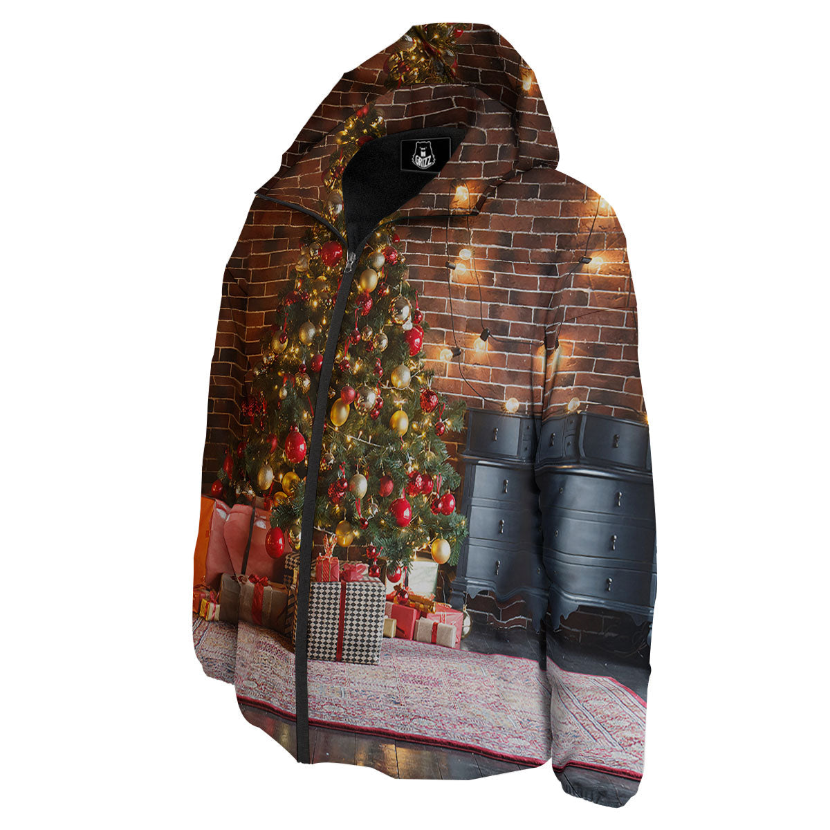 Tree Xmas Print Down Jacket-grizzshop