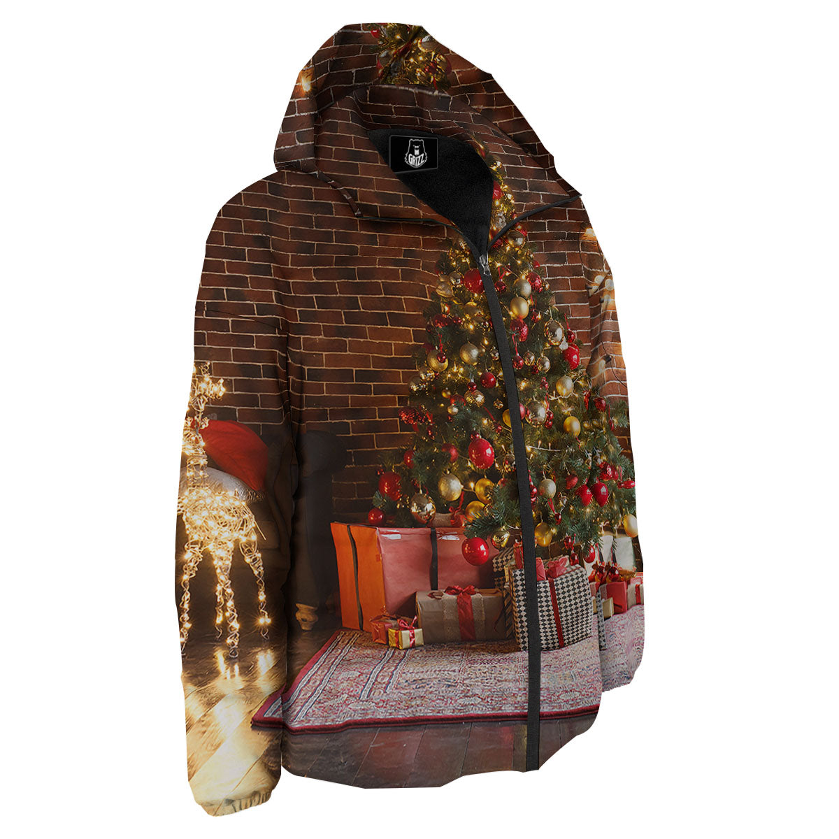 Tree Xmas Print Down Jacket-grizzshop