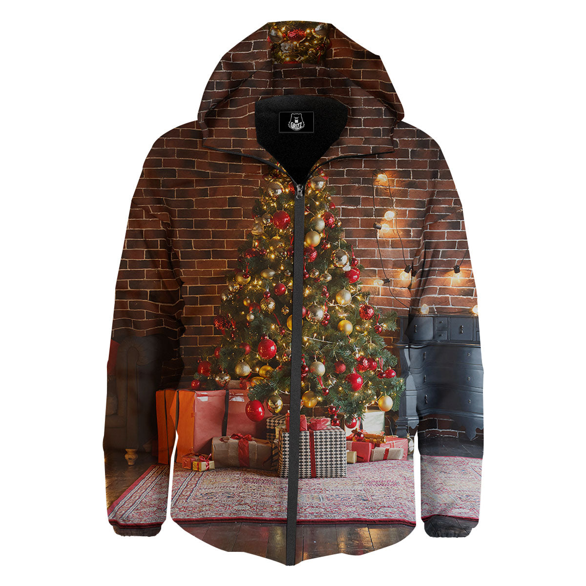 Tree Xmas Print Down Jacket-grizzshop