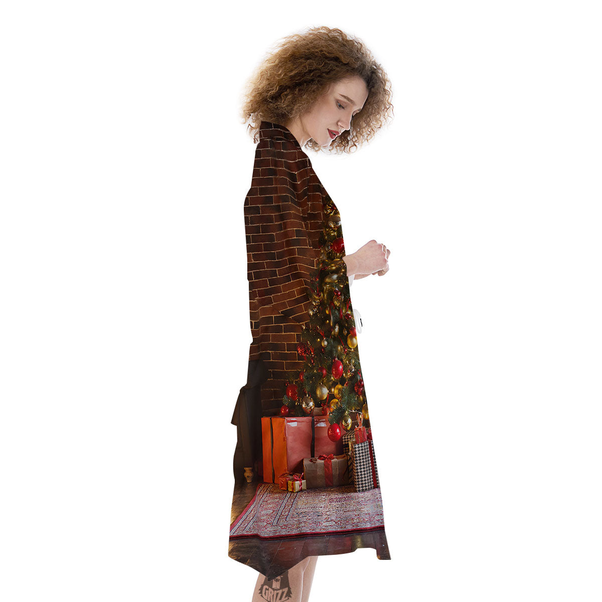 Tree Xmas Print Kimono-grizzshop