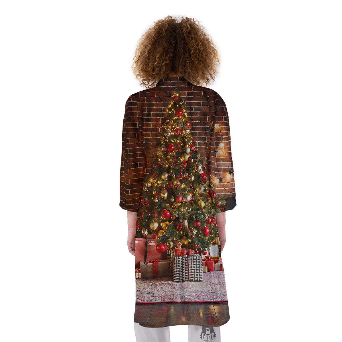Tree Xmas Print Kimono-grizzshop