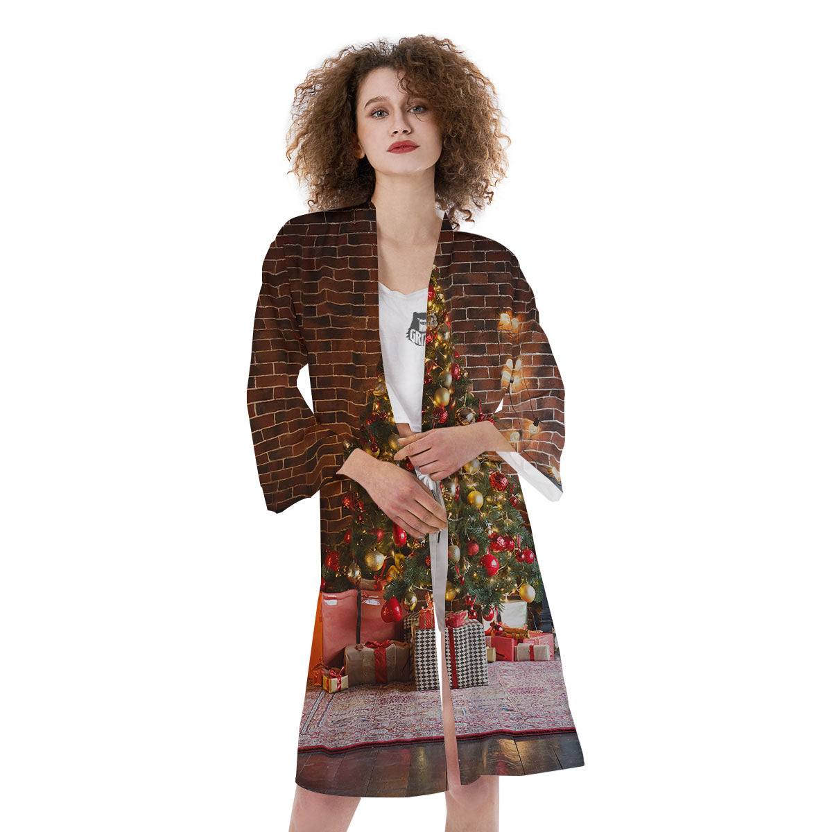 Tree Xmas Print Kimono-grizzshop