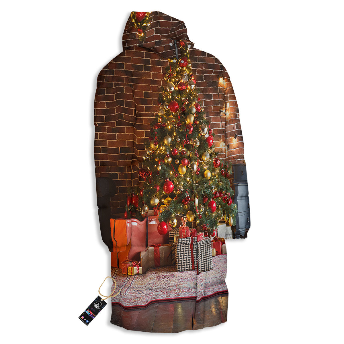 Tree Xmas Print Long Down Jacket-grizzshop