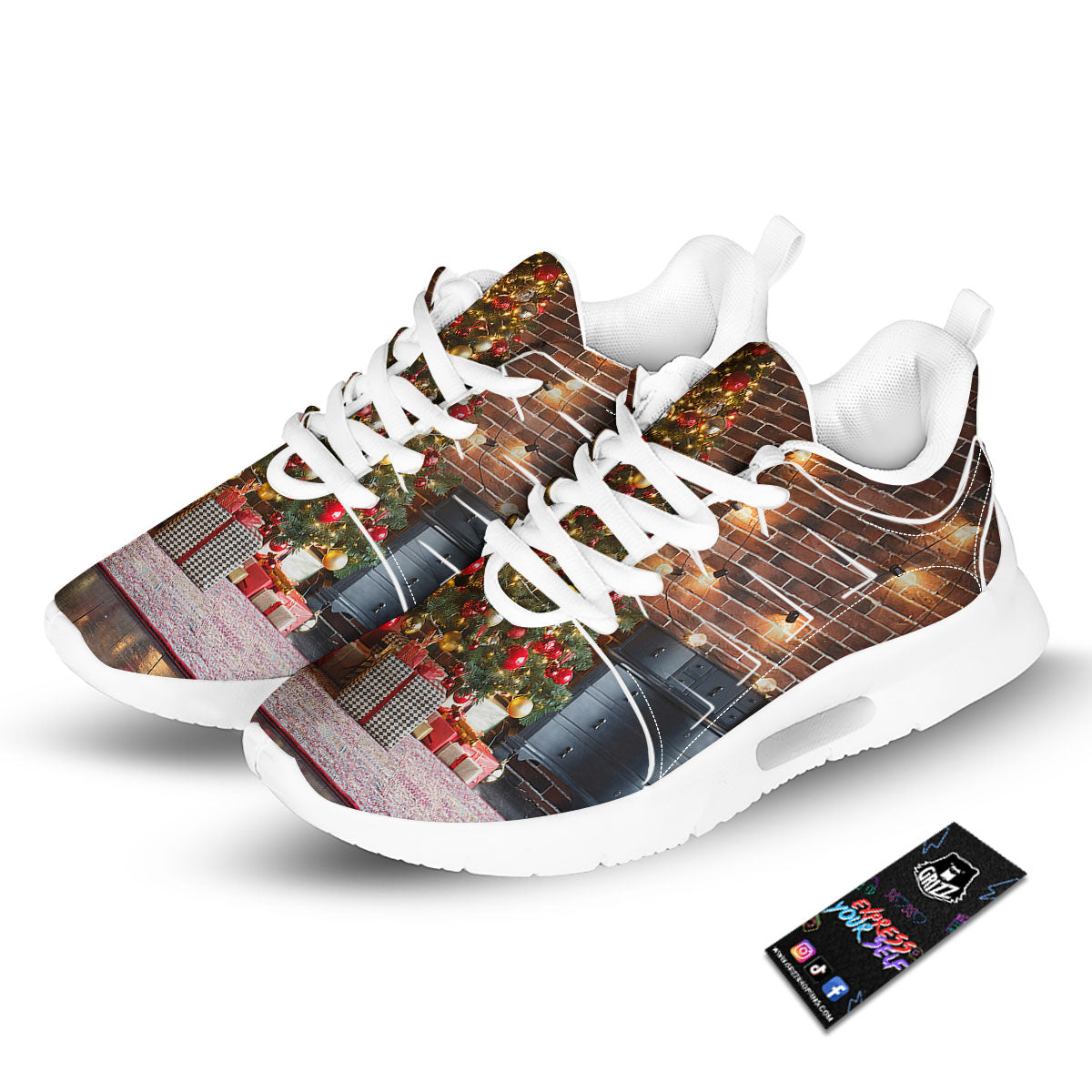 Tree Xmas Print Tennis Shoes-grizzshop