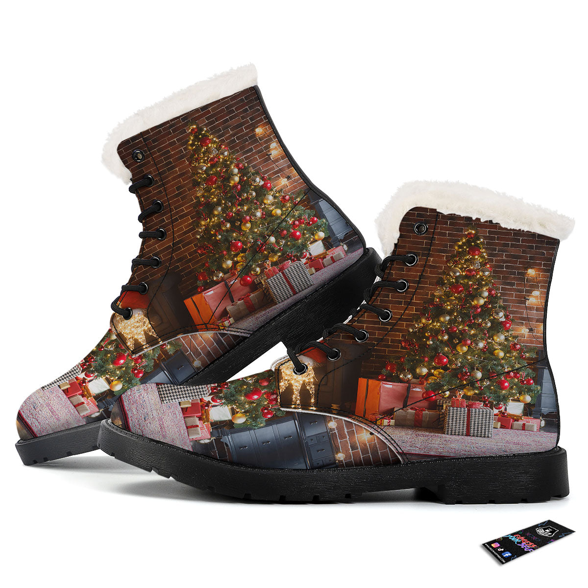 Tree Xmas Print Winter Boots-grizzshop