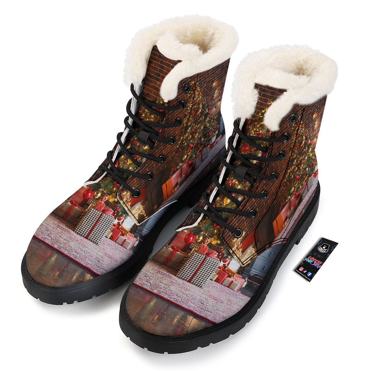 Tree Xmas Print Winter Boots-grizzshop