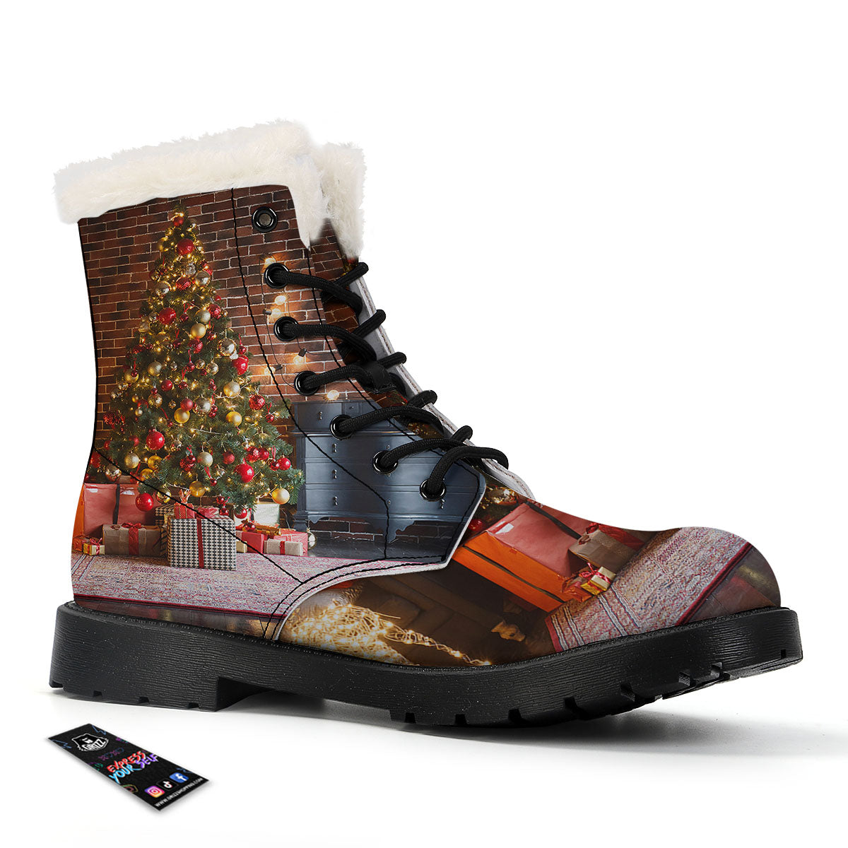 Tree Xmas Print Winter Boots-grizzshop