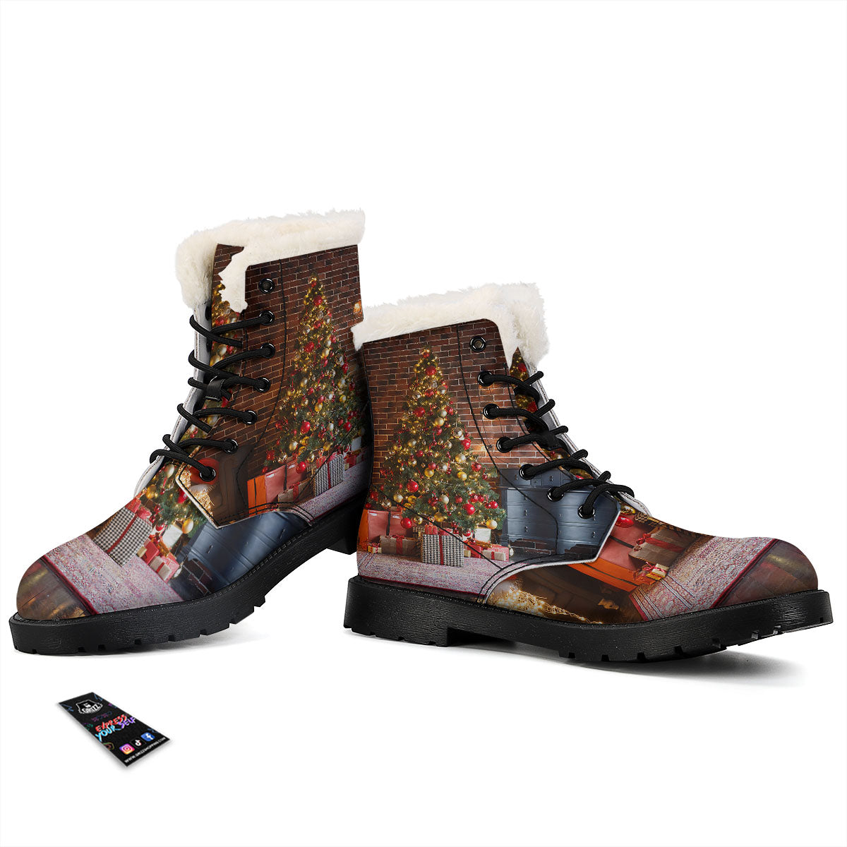 Tree Xmas Print Winter Boots-grizzshop