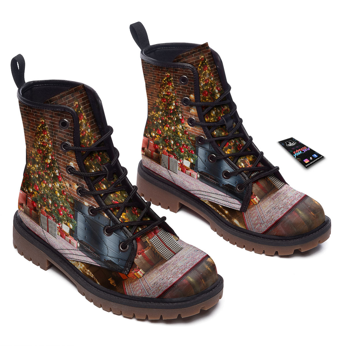 Tree Xmas Print Work Boots-grizzshop