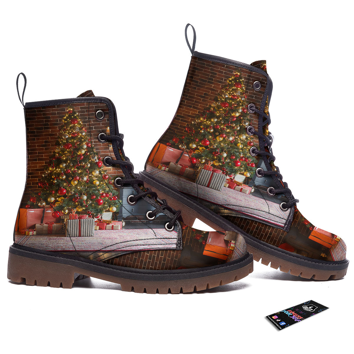 Tree Xmas Print Work Boots-grizzshop