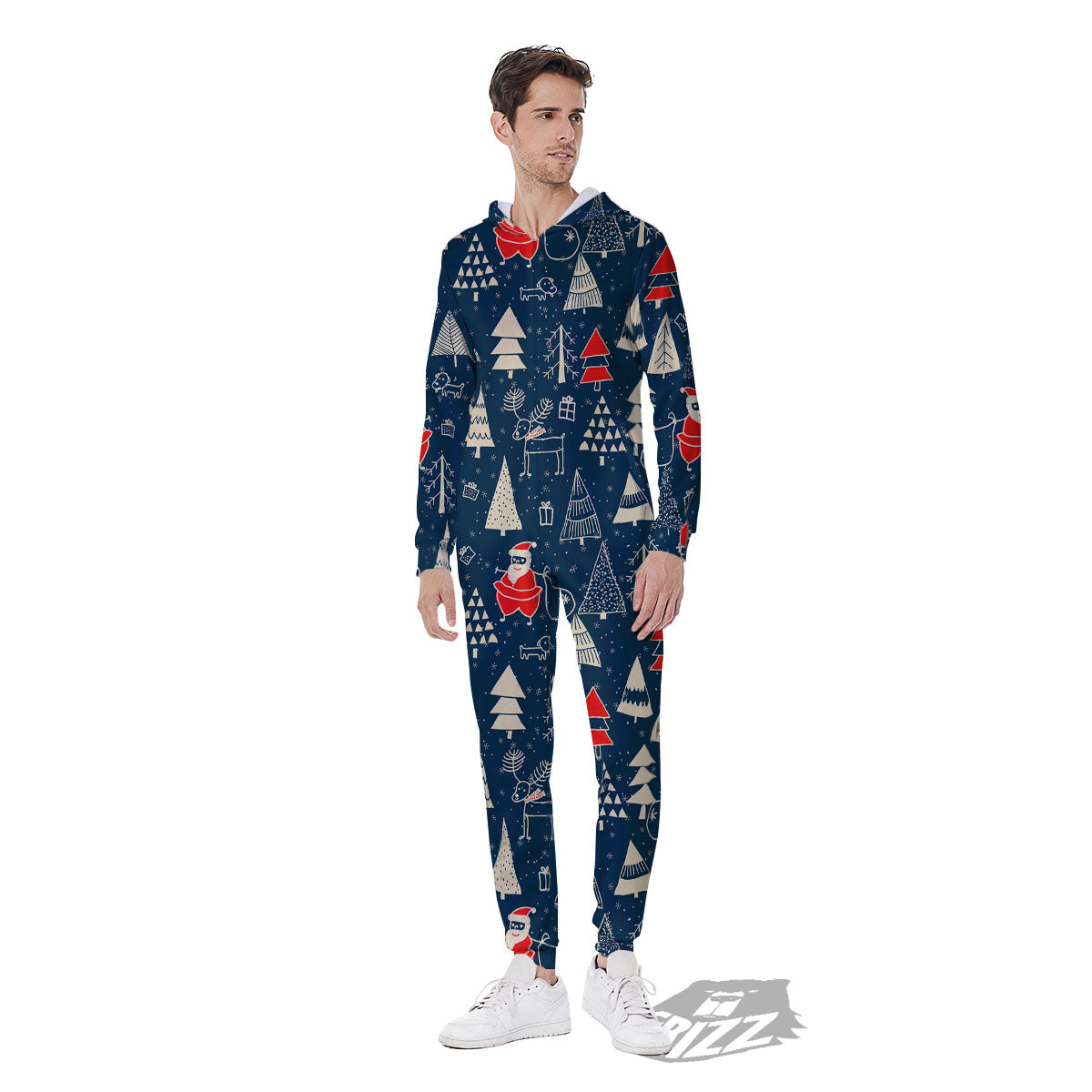 Tree Merry Christmas Print Pattern Men's Jumpsuit-grizzshop