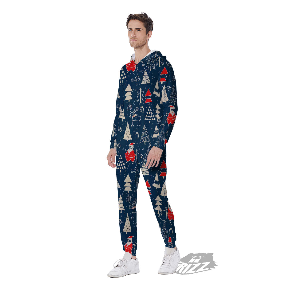 Tree Merry Christmas Print Pattern Men's Jumpsuit-grizzshop