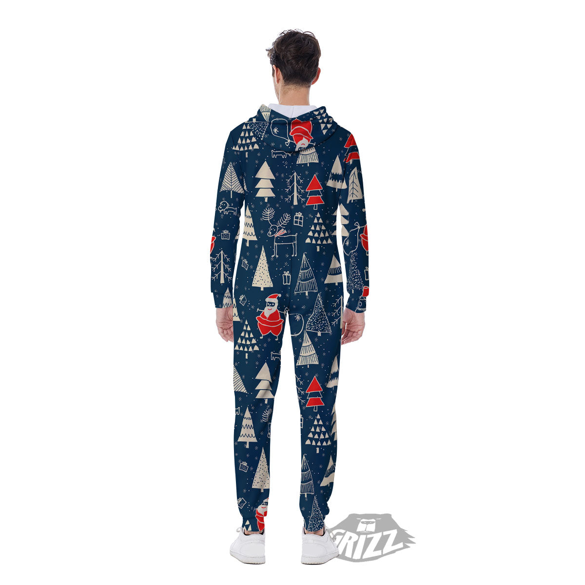 Tree Merry Christmas Print Pattern Men's Jumpsuit-grizzshop