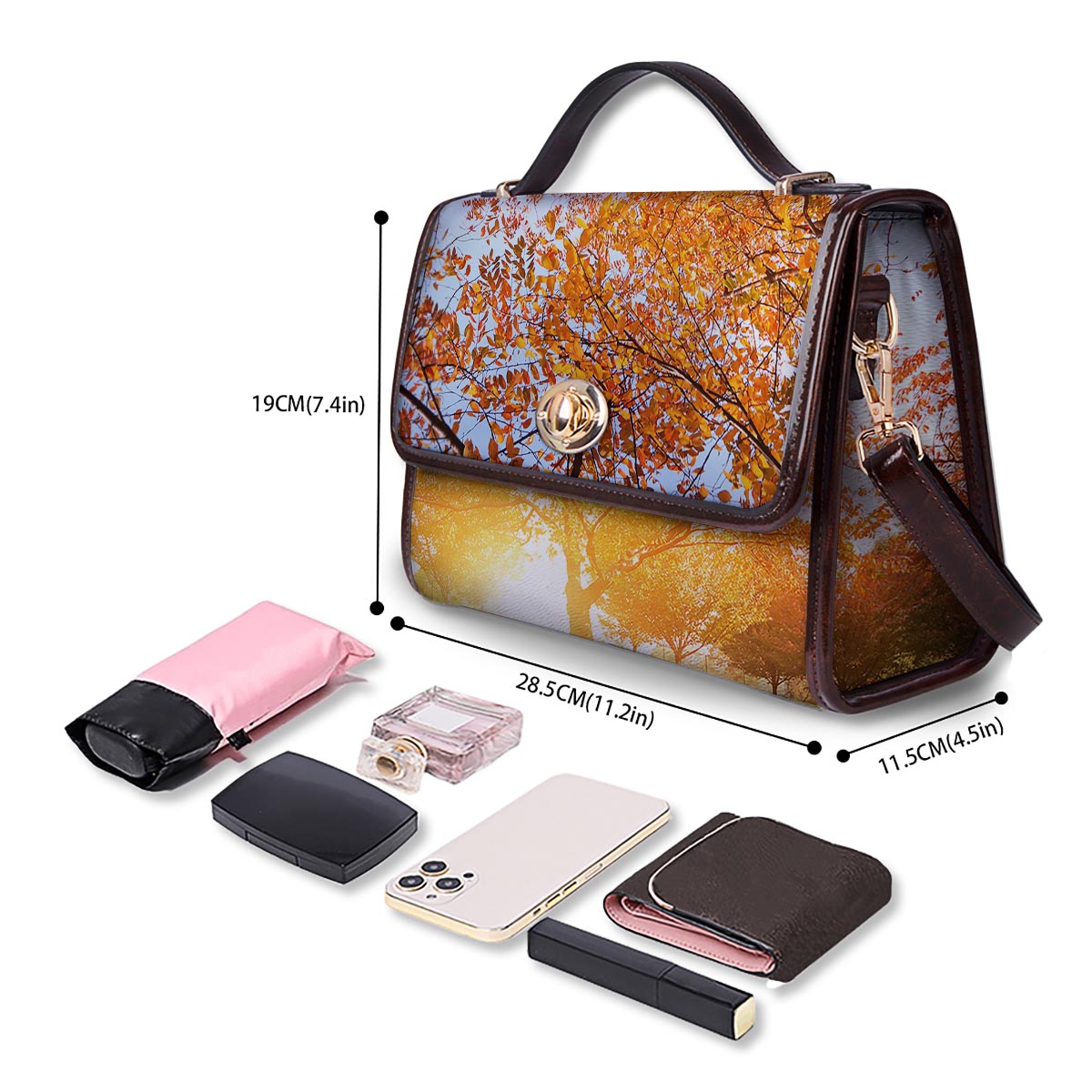 Tree Sunshine Autumn Print Women's Satchel Bag