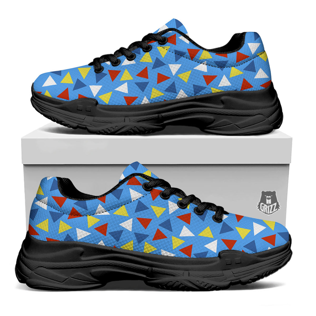 Triangle Autism Awareness Color Print Pattern Black Chunky Shoes-grizzshop