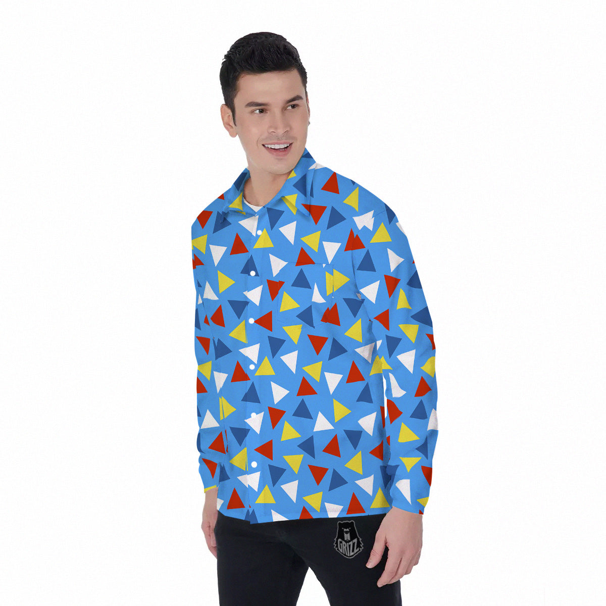 Triangle Autism Awareness Color Print Pattern Men's Long Sleeve Shirts-grizzshop