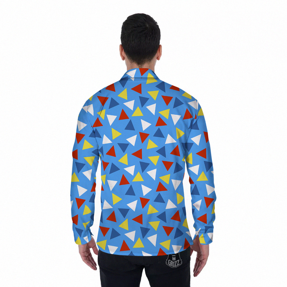 Triangle Autism Awareness Color Print Pattern Men's Long Sleeve Shirts-grizzshop