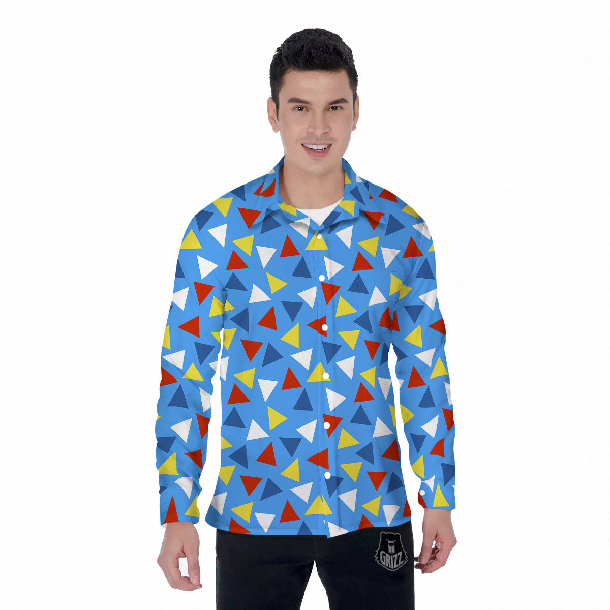 Triangle Autism Awareness Color Print Pattern Men's Long Sleeve Shirts-grizzshop