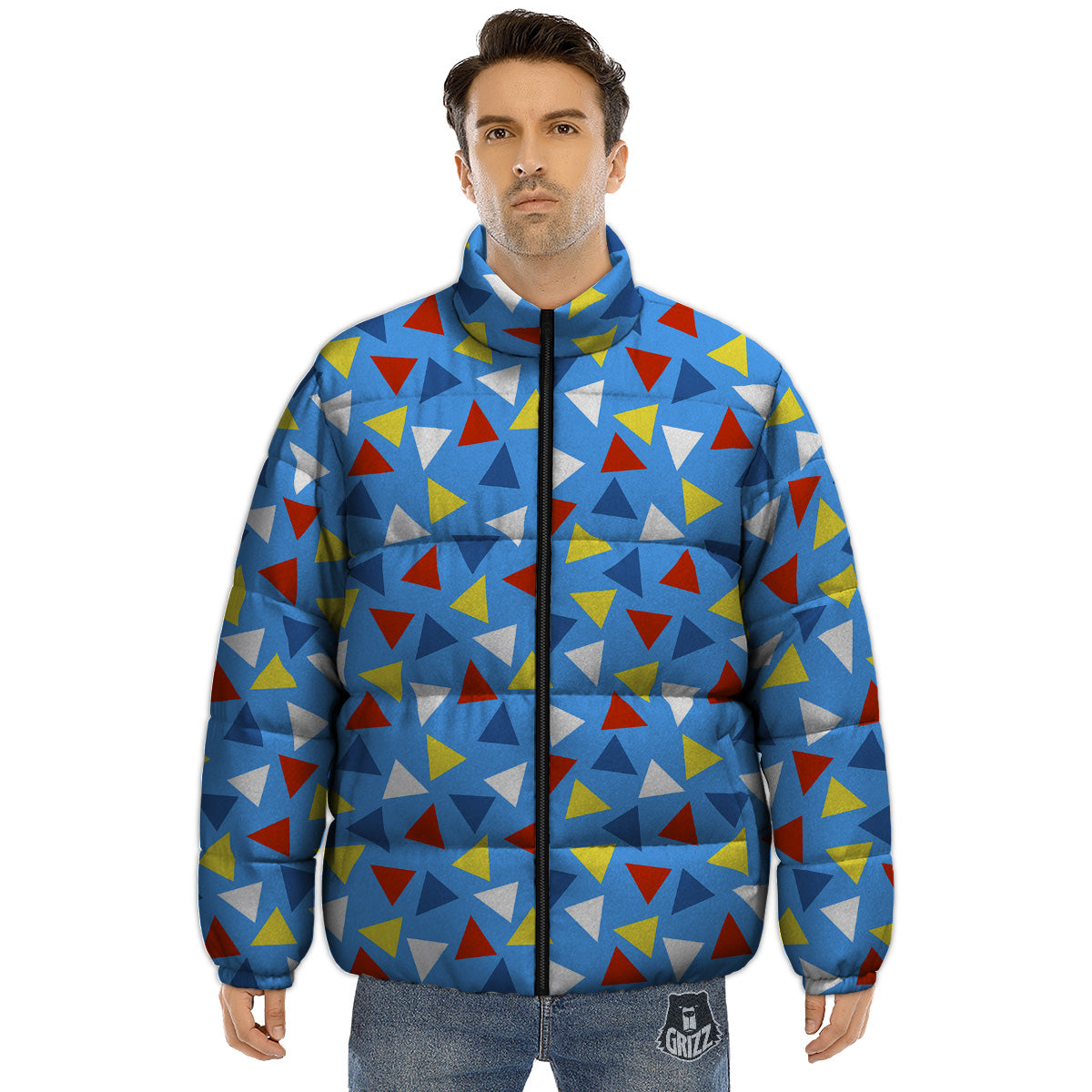 Triangle Autism Awareness Color Print Pattern Puffer Jacket-grizzshop