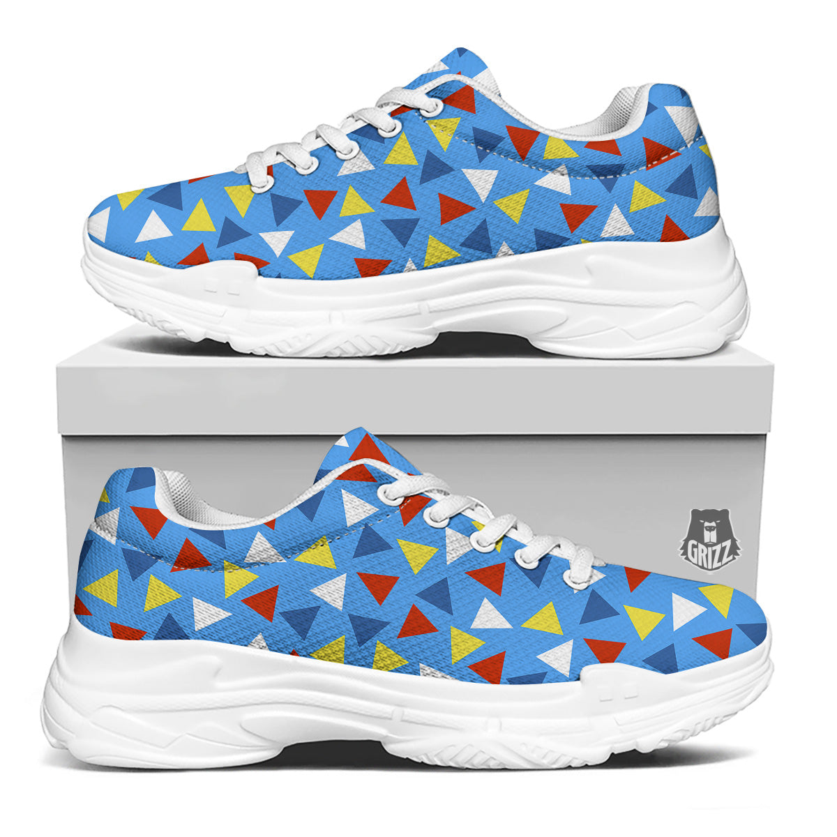 Triangle Autism Awareness Color Print Pattern White Chunky Shoes-grizzshop