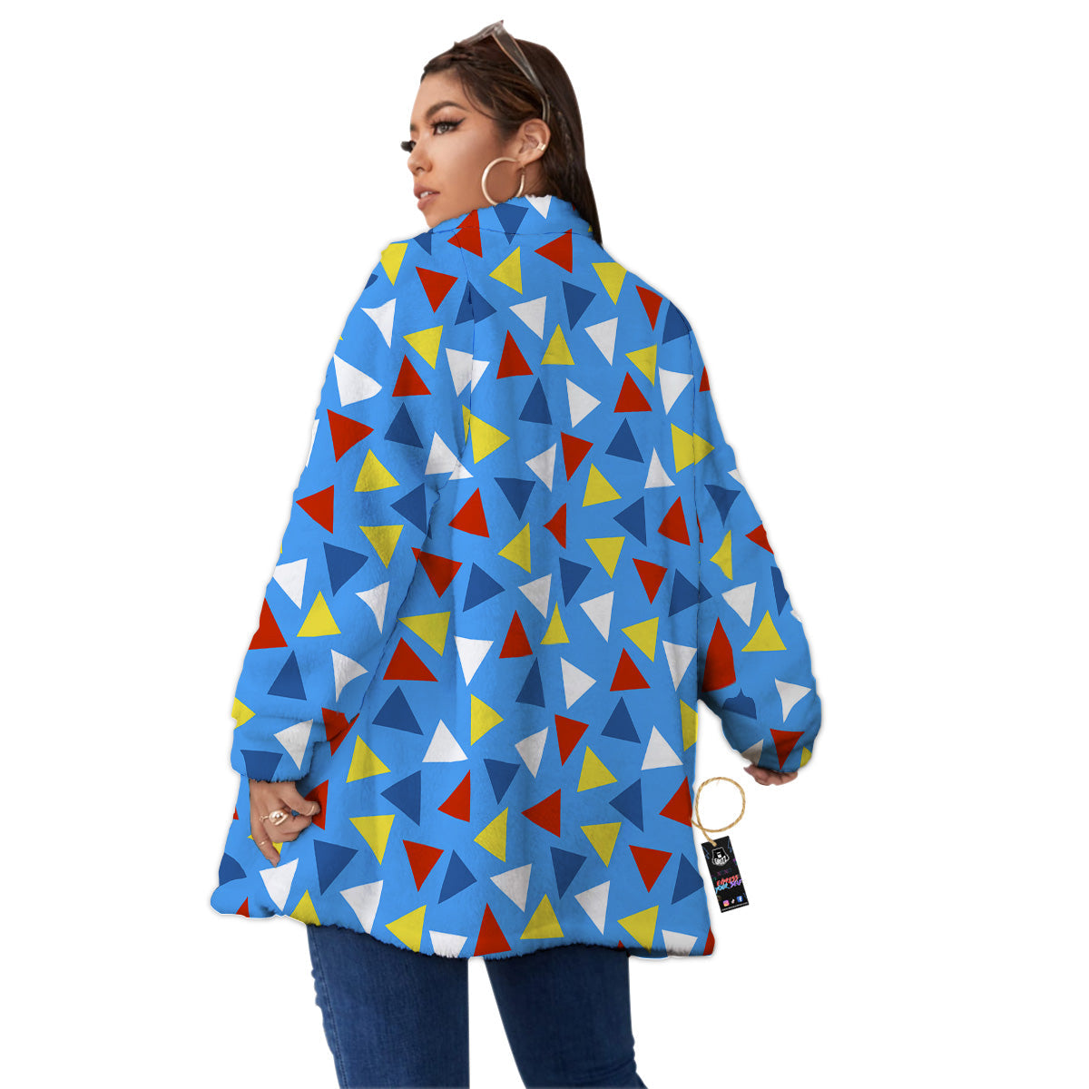 Triangle Autism Awareness Color Print Pattern Women's Sherpa Jacket-grizzshop