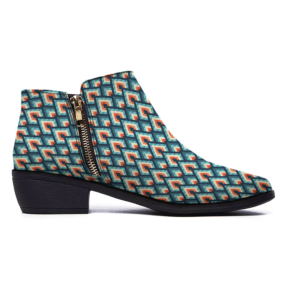 Triangle Blue Geometric Print Pattern Ankle Boots-grizzshop