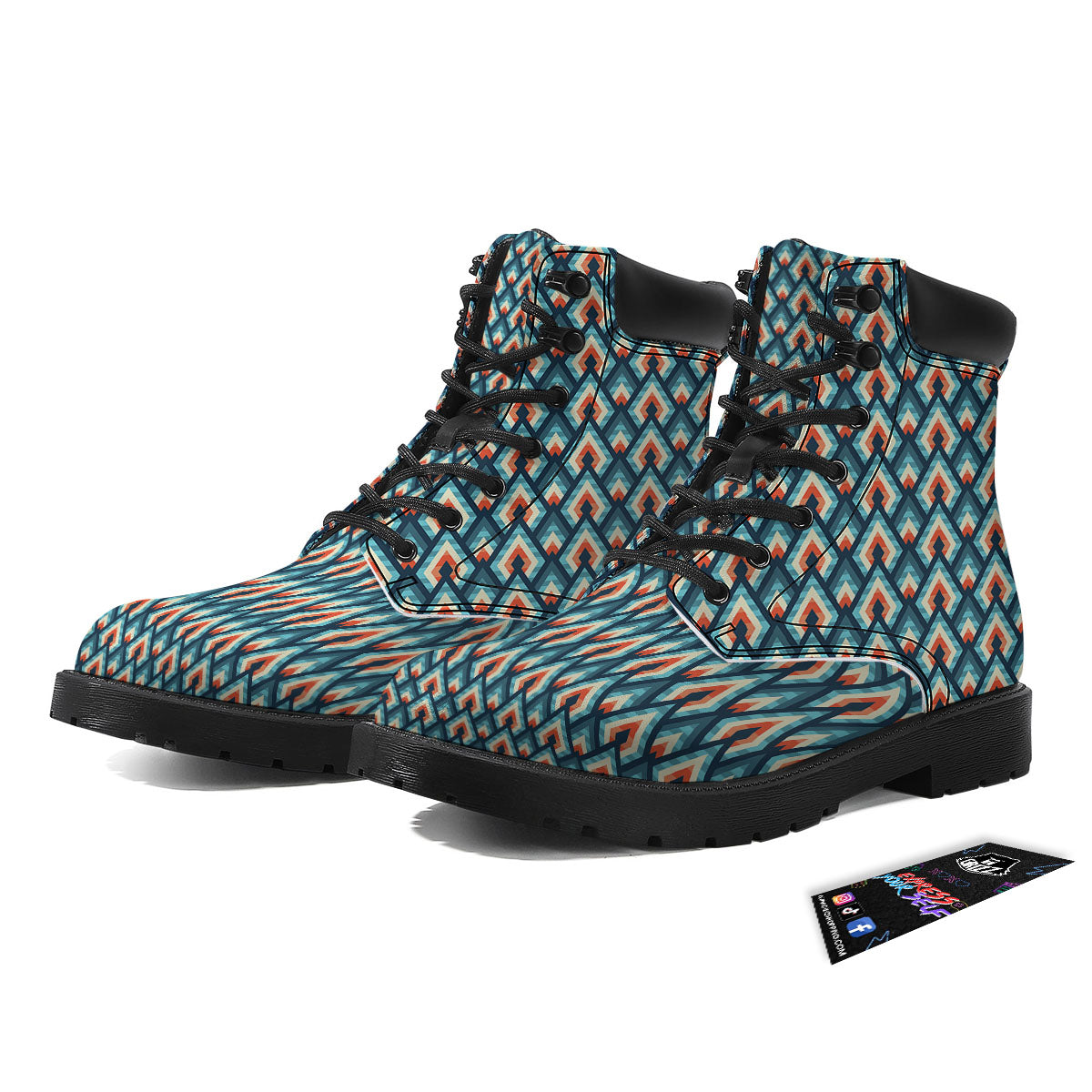 Triangle Blue Geometric Print Pattern Boots-grizzshop