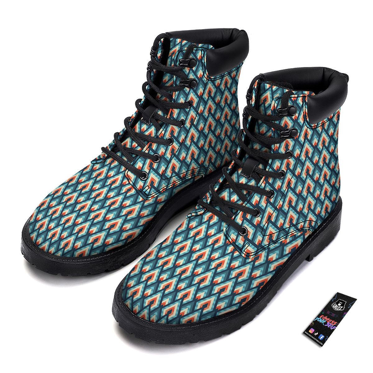 Triangle Blue Geometric Print Pattern Boots-grizzshop