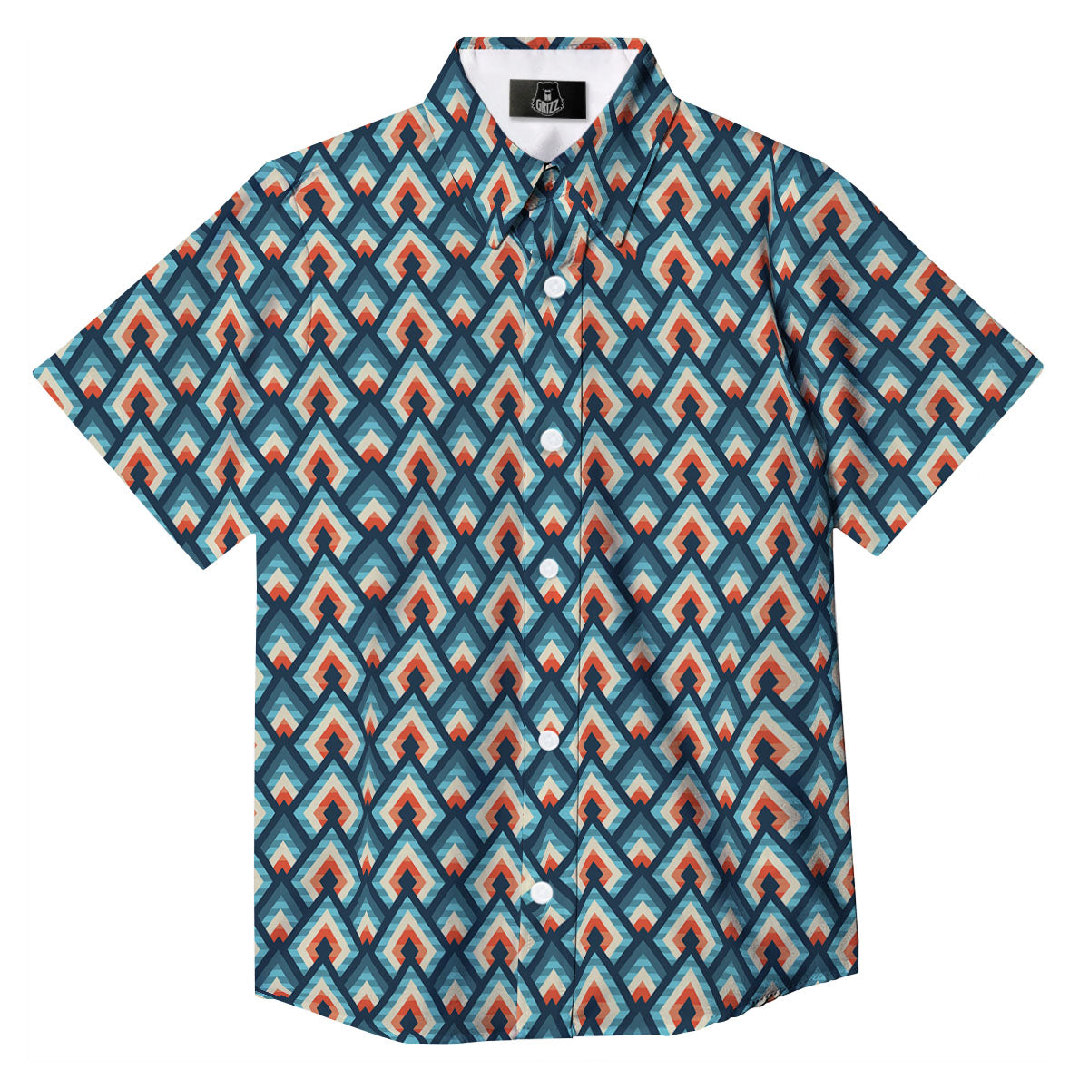 Triangle Blue Geometric Print Pattern Button Up Shirt-grizzshop