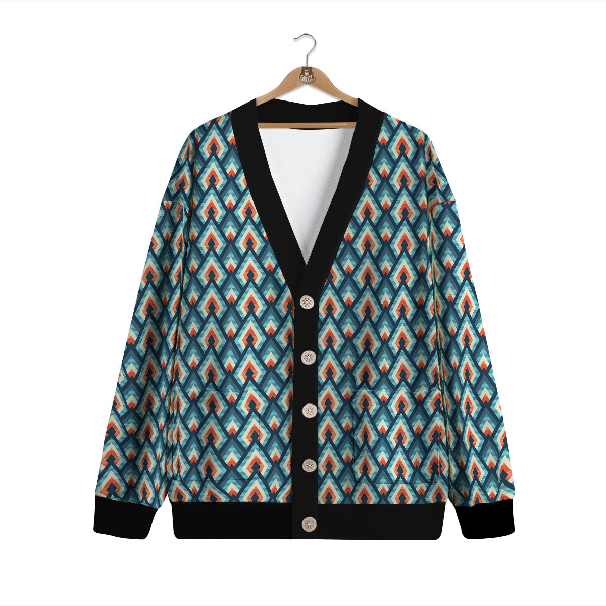 Triangle Blue Geometric Print Pattern Cardigan-grizzshop