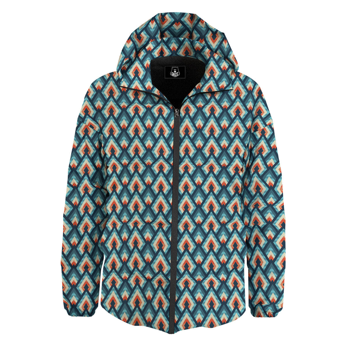 Triangle Blue Geometric Print Pattern Down Jacket-grizzshop